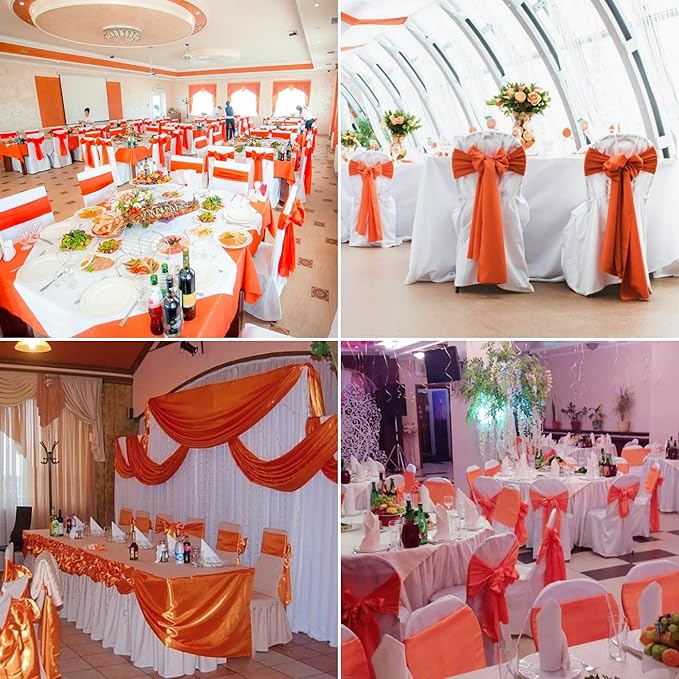 100 PCS Satin Chair Sashes Decorative Bow Chair Sashe Ties Ribbon Bows Chairs Cover Band for Wedding Birthday Party Ceremony Reception Banquet Events Hotel Home Kitchen Thanksgiving(7x 108inch,Orange)