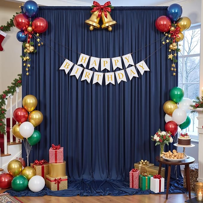 40×12ft Navy Blue Wrinkle Free Backdrop Curtain for Wedding Parties, 8 Panels 5×12ft Long Soft Silky Polyester Backdrop Drapes Photo Back Drop Curtains for Birthday Photography Background Cloth