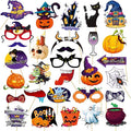 30 Pcs Halloween Photo Booth Props,Pumpkin Ghost Skull Mask Witch Hat Party Decoration Supplies,Halloween Selfie Dress-up Props Decoration