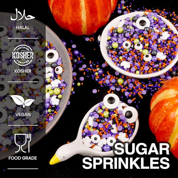 Halloween Sprinkles for Cake Decorating, Edible Candy Eyeballs, Pearl Sugar Sprinkles Mix, 150g/5.29oz, Perfect for Cake Decoration, Cupcake Decorations Ice Cream Toppings