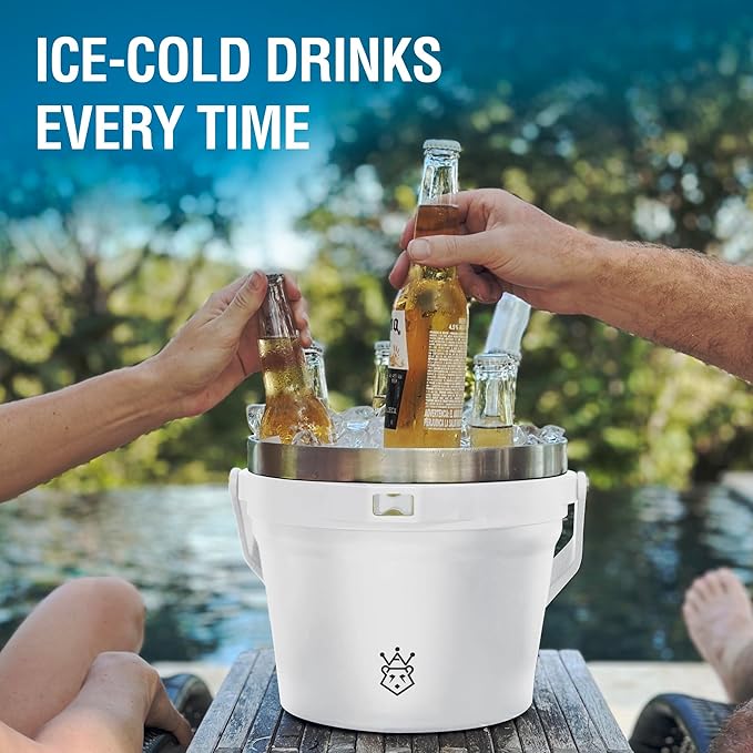Insulated Ice Bucket with Lid & Scoop-XL Double-Walled, bar Essentials for Entertaining, Holiday Party, Stainless Steel Wine Chiller, Beverage Tub with Handle, Bottle Opener, Great Gift(White)