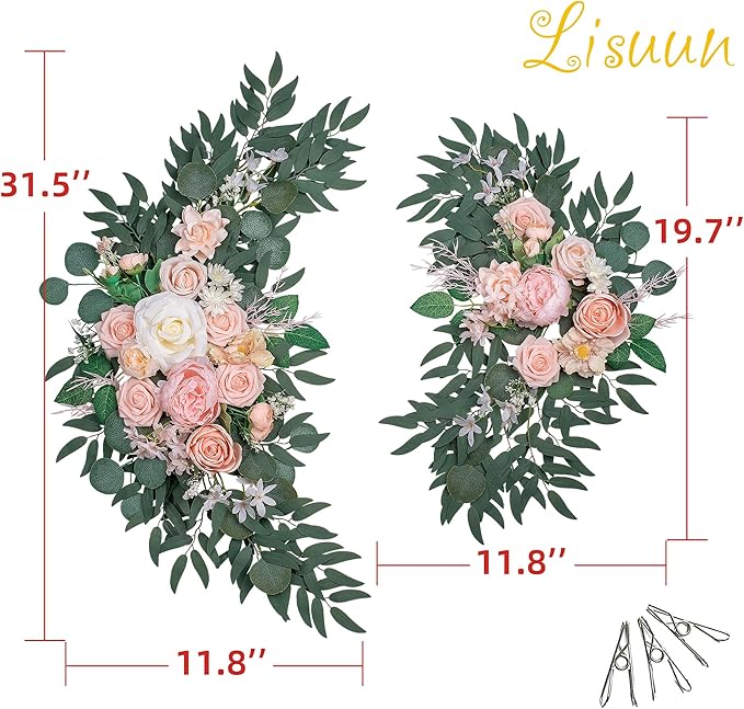 Wedding Arch Flowers, Artificial Flowers for Reception Backdrop and Welcome Ceremony Sign, Large Flower Swag for Dreamy Romantic Wedding Ceremony Floral Decor - Pack of 2