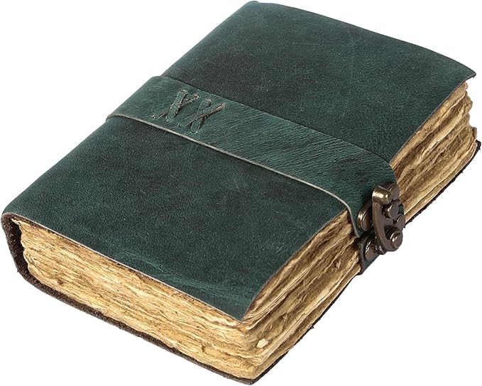 Vintage Leather Journal Handmade Buffalo Non-Refillable Deckle Edge Paper – Leather Bound Journal for Women, Men, C-Lock Closure Ideal for Writing & Travel for Artists (Sea Green)