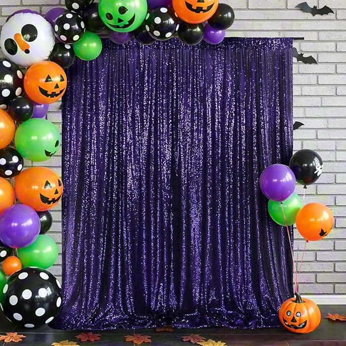Eternal Beauty Purple Sequin Backdrop, 10x10 Ft Halloween Glitter Background Curtains for Shimmer Photography Party Wedding Birthday Back Drop Decor
