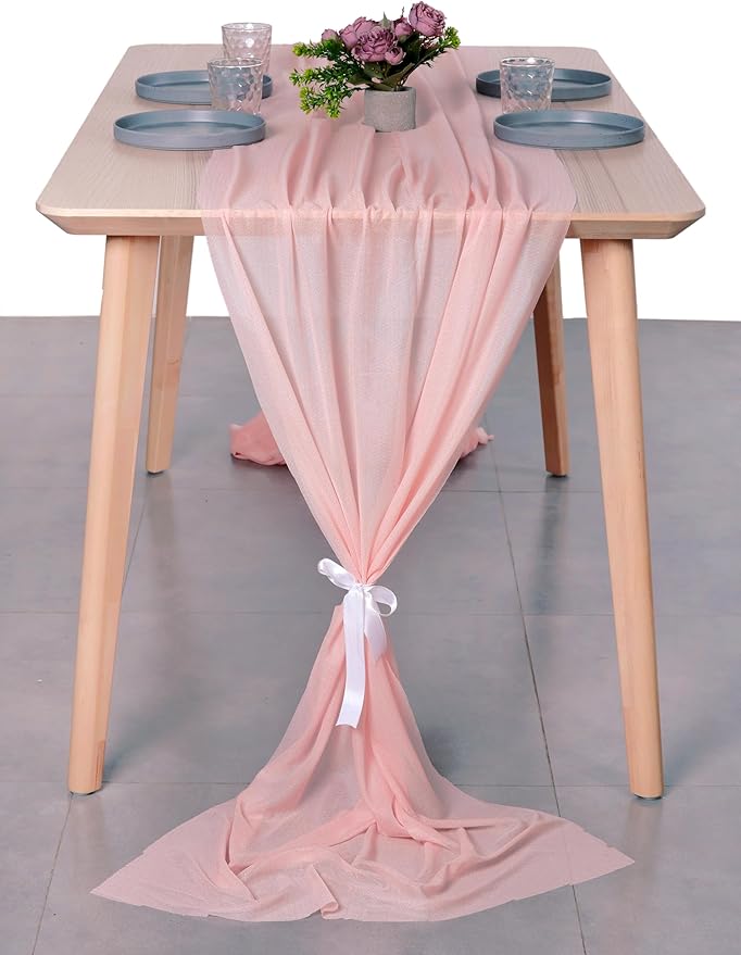 MDS Halloween Chiffon Table Runner - 12 Pack, 29 x 170 Inches, 14ft Each - Sheer Spooky Table Runners for Haunted House Parties, Trick-or-Treat Tables, Witchy Décor, Wedding & Events - Dusty Rose