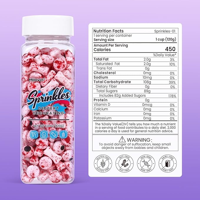 Bloody Eyeballs Bones, Edible Candy Sprinkles for Halloween, Candy Eyes, Bloody Bone Candy for Cookies, Cupcakes, Cake, Ice Cream, Cake Top(4.23oz/120g)