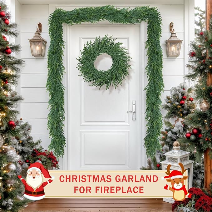 Christmas Cedar Garland for Staircase Real Touch Droopy Bendable Lifelike Faux Xmas Garlands for Decoration Christmas Green Pine Mantle Garland Thanksgiving Table Decorations Outdoor Indoor 5ft