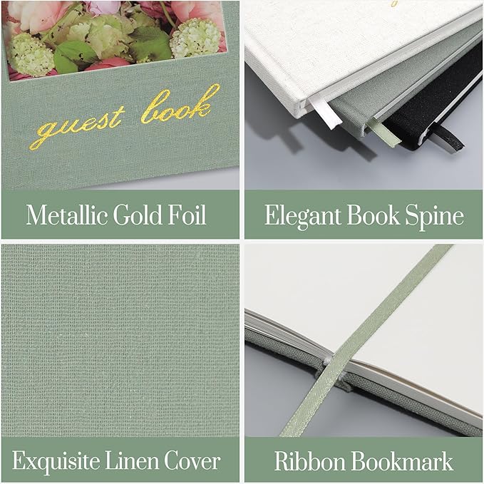 SUNEE Wedding Guest Book - Polaroid Guest Book Weddings Reception, Linen Cover 7" x 9" Guest Book for Baby Shower, Birthdays and Special Events, 100 Blank Pages for Wedding Sign in and Photos, Green