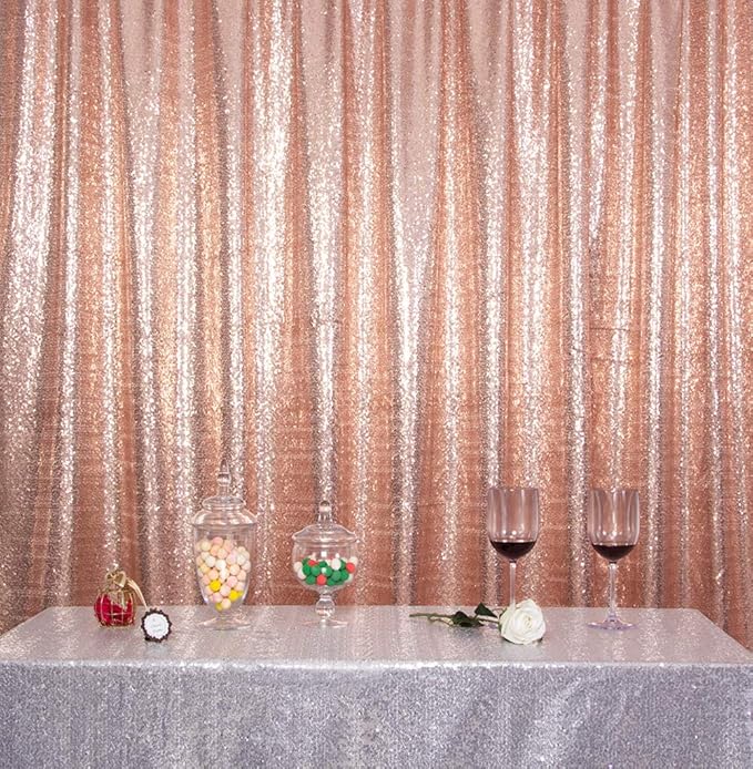 SquarePie Sequin Backdrop Non-Transparent Background Sparkly Curtain for Wedding Party 4FT x 7FT Rose Gold
