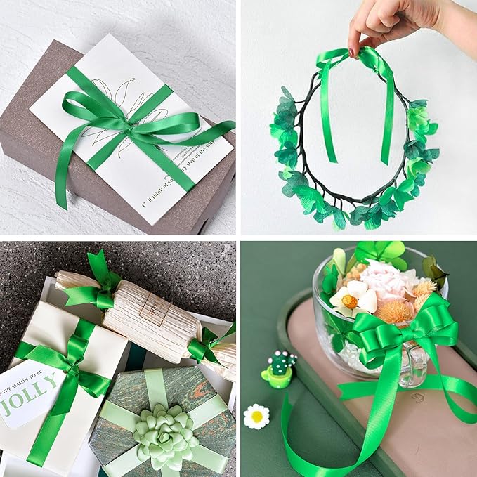 1/2" x 50 Yards Emerald Green Satin Ribbon Single Faced Fabric Ribbons for Gift Wrapping, Crafting, Bows Making, Sewing, Wedding, Home Decor