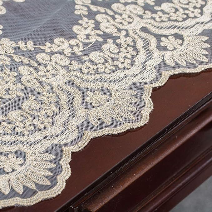ARTABLE Rectangle Table Runner Lace Macrame Embroidered Table Runners with Exquisite Vintage Shabby Chic for Holiday Wedding Long Dinner Tables (Light Gold, 12 x 108 Inch)