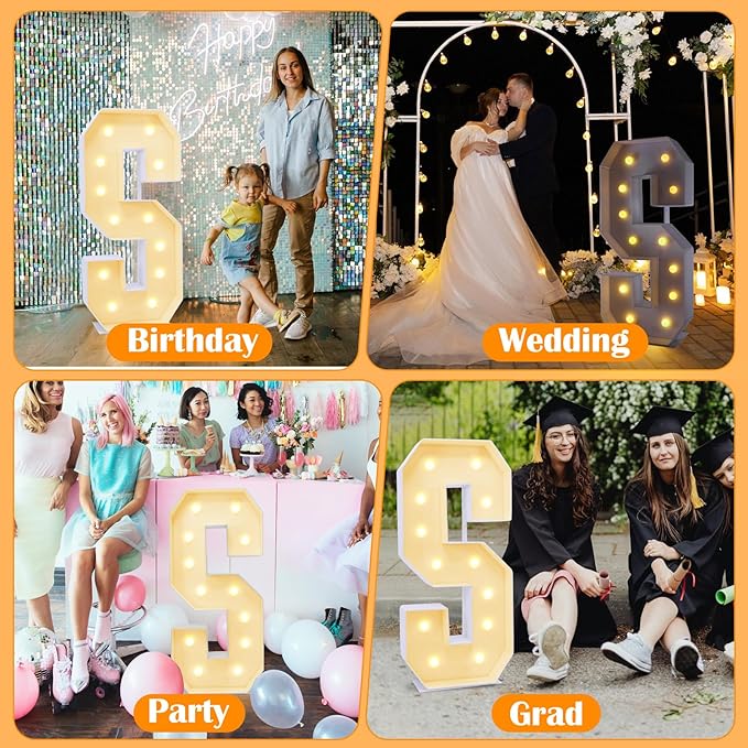 4ft Marquee Light-Up Letter S, Large Light Up Letters, Multifunctional Party Decoration, 4 Feet Tall