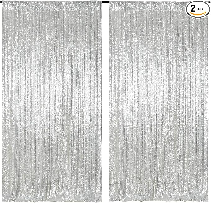 Poise3EHome Silver Sequin Backdrop Curtain, 2 PCS 5FT x 10FT Sequin Panels for Backdrop,Sequence Wedding Party Background Drapes