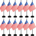 12 Pack USA Desk Flags, American Desktop Flag, Small Miniature Office Flags with 12" Black Pole and Black Base, Offices, Classroom, Home, Festival Decoration (USA)