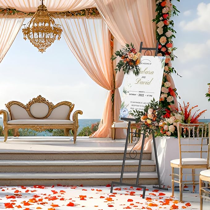 Skcoipsra 58IN Black Easel Stand for Sign, 3 Tier Adjustable Larger Wedding Welcome Sign Holder, Art Poster Display Stand Free Standing with Chain, 17x17x58 Inch