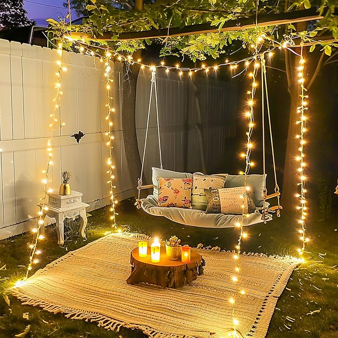 JMEXSUSS 163ft 500 LED Warm White Christmas Lights Outdoor, Clear Wire Plug-in String Lights Indoor Bedroom, 8 Modes Remote Control Christmas Tree Lights for Christmas Bedroom Tree Classroom