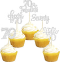 30Pcs Happy 70th Birthday Cupcake Toppers Seventy Cheers to 70 Years Old Birthday Cupcake Picks for 70th Birthday Anniversary Party Cake Decorations Supplies Silver Glitter