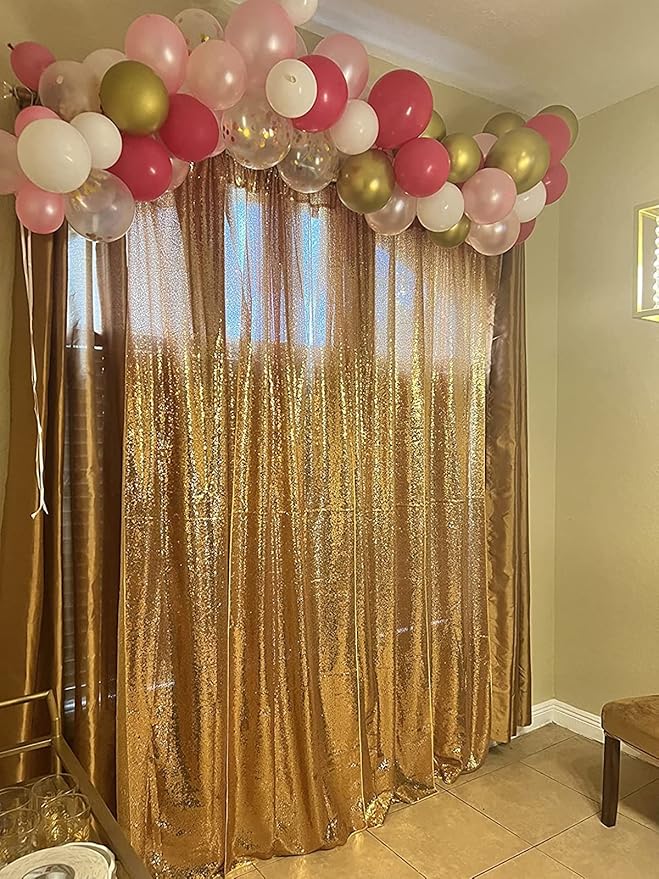 Gold Sequin Backdrop Curtains 1 Panel 8FTx8FT Glitter Gold Photo Backdrop Drapes Party Wedding Baby Shower Curtain Sparkle Photography Background