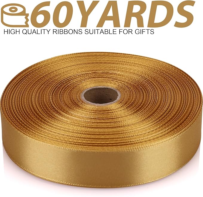 Champagne Gold Ribbon 7/8 Inch 60 Yards Satin Craft Ribbon-Single Face Polyester Ribbon for Handmade Roses,Gift Wrapping,Timeless Flower,Bouquets,Wedding and Party Decoration