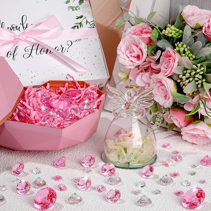 Hicarer 800 Pieces Diamond Decorations Acrylic Diamond Table Scatter Crystals for Table for Vase Fillers Party Decorations(20, 12, 10, 6, 3mm,Pink)