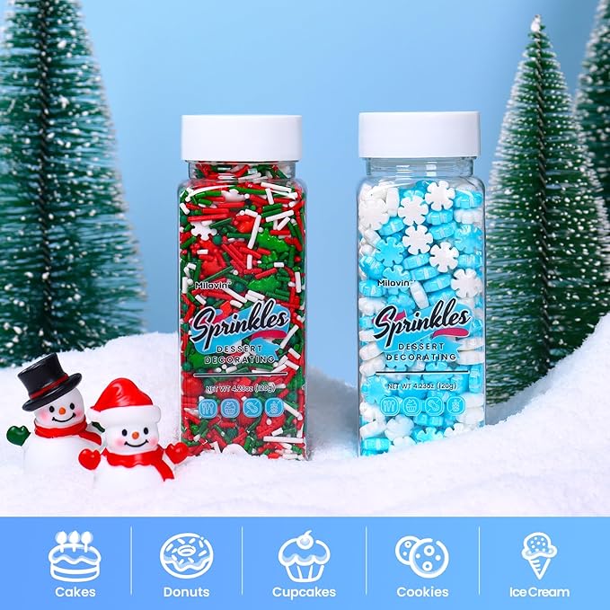 Snowflake Sprinkles Edible, Winter Sprinkles, Blue and White Snowflake Sprinkles, Frozen Sprinkles for Christmas Cookies, Cupcakes, Strawberries, Chocolate, and Ice Cream(120g/4.23oz)