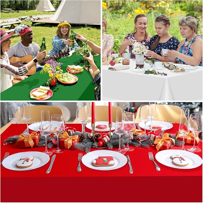 MASHAN 6 Pack Christmas Tablecloth Bulk, Red White Green Disposable Tablecloths, Rectangle Italy Theme Table Covers for Christmas Family Gathering Dining and Italian Party Decoration,54 x 108 Inch