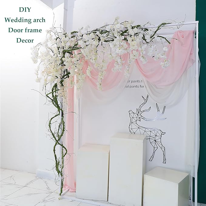 118 inch Small Green Artificial Tree Branches Grapevine Garland Ivy Willow Vines Plants Fake Cherry Blossom Tree Trunk Twigs for Wall Hanging Forest Room Home Wedding New Year Decoration
