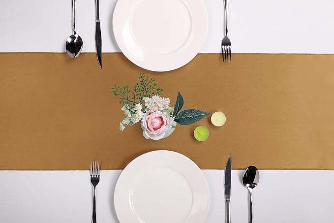 10-Pack Satin Table Runner Old Gold 12 x 108 inches Long, Table Runners for Wedding, Birthday Parties, Banquets Decorations（10 Pack, 12x108 Inch, Old Gold）