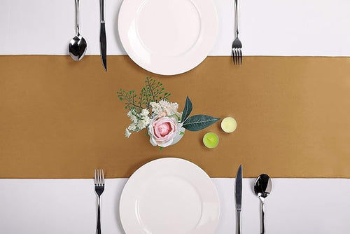 10-Pack Satin Table Runner Old Gold 12 x 108 inches Long, Table Runners for Wedding, Birthday Parties, Banquets Decorations（10 Pack, 12x108 Inch, Old Gold）