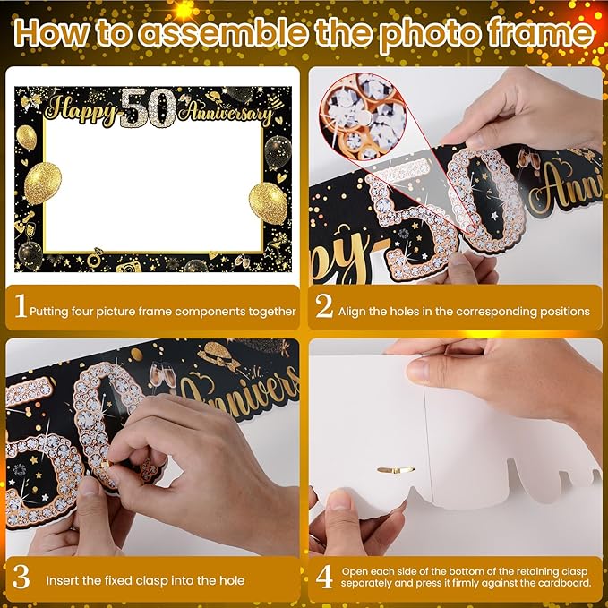 50th Wedding Anniversary Decorations Black Gold 50th Wedding Anniversary Party Photo Booth Props and Selfie Frame Silver Happy 50 Years Anniversaries Party Supplies for Women Men Cheers to 50 Years