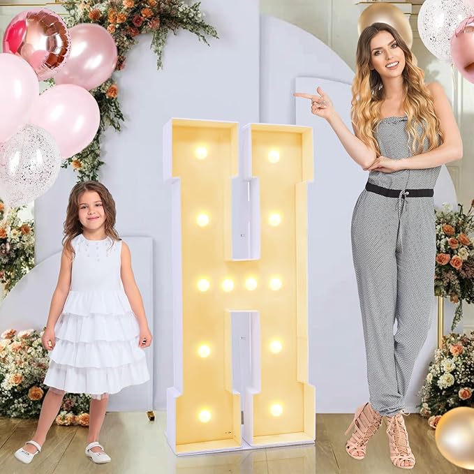 4ft Marquee for Letters, Large Light up Letters, Multifunctional 4ft Light up Letters Marquee for Party Decorations, Letter Balloons, Wedding Decor, Proposal Decorations (Letters H)