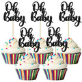 Gyufise 36Pcs Oh Baby Cupcake Toppers Glitter Baby Shower Cupcake Picks Oh Baby Cake Decorations for Gender Reveal Baby Shower Kids Boys Girls Birthday Party Supplies Black