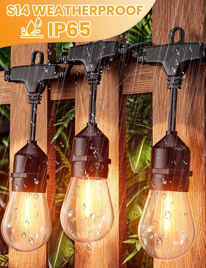 Svater Outdoor String Lights Led 105FT, Commercial Grade Patio Lights with 1W Dimmable S14 Shatterproof Bulbs, ETL Listed Heavy-Duty Outside Waterproof Cafe Bistro Market Lighting Warm White