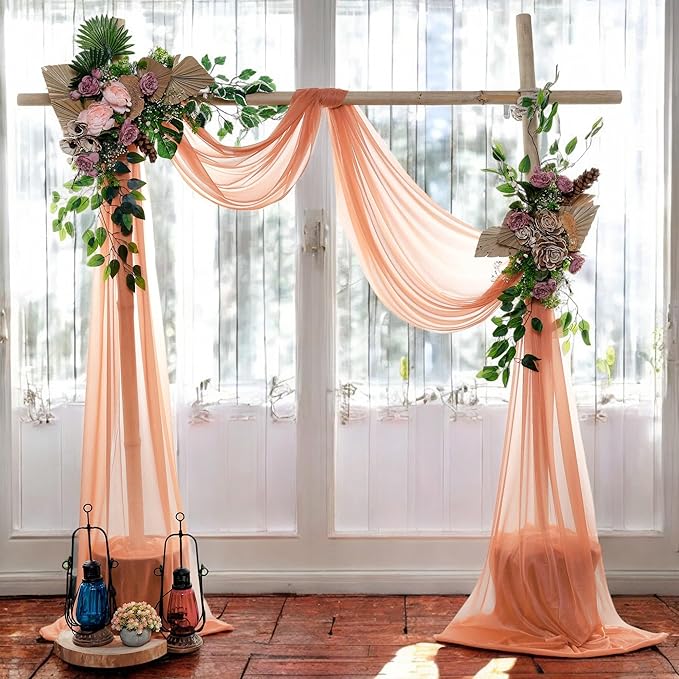 MDS Halloween Chiffon Draping Fabric - 1 Panel, 30" Wide x 75ft Long - Sheer Spooky Arbor & Canopy Drapery for Haunted House Backdrops, Party Ceilings, DIY Costumes & Themed Events - Coral Peach