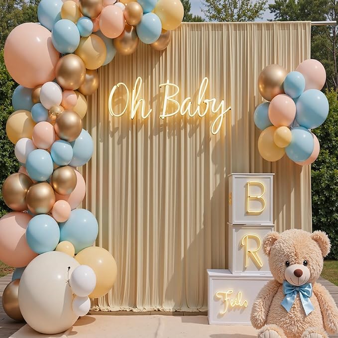 30ft x 15ft Beige Wrinkle Free Backdrop Curtains for Parties,Silky Polyester Fabric Wedding Ceiling Drapes, 6 Panels 15ft Photo Back Drop Drapes for Baby Shower Photography Stage Background Cloth