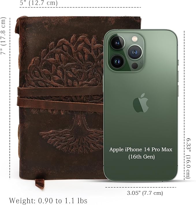 LUXEORIA Leather Journal for Women and Men, 200 Pages - 5"x7", Travel Dairy, Unlined Women's Notebook, Tree Of Life Sketchbook for Drawing, Writing- Antique Deckle Edges Handmade Paper, Vintage Brown