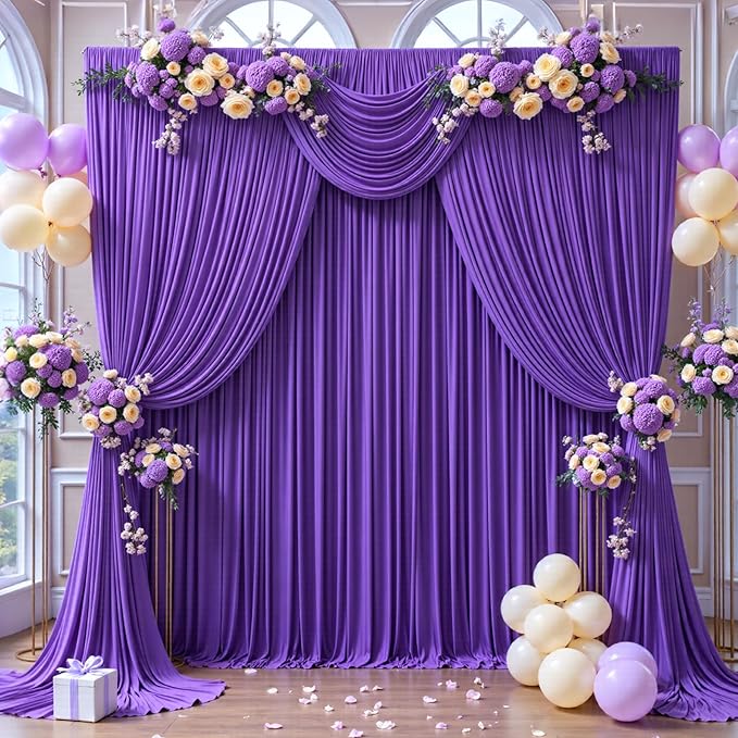 50ft x 12ft Purple Backdrop Curtains Wrinkle Free Backdrop Curtain for Wedding Parties Purple Fabric Backdrops Drapes Back Drop Cloth Bridal Shower Stage Curtains Wedding Decorations for Reception