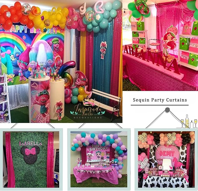 Hot Pink Sequin Backdrop Curtain 2FTx8FT 2 Panels Fuchsia Sequin for Parties Glitter Hot Pink Backdrop Curtain for Wedding Baby Shower Photo