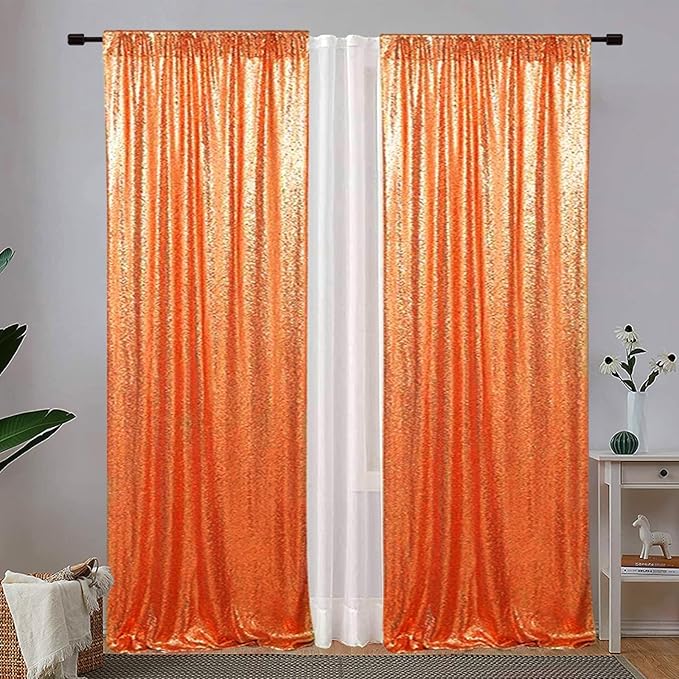 Eternal Beauty 4 PCS Sequin Backdrop Curtain, Halloween Sequin Wedding Backdrop for Christmas Party, Birthday (Orange 2FTx8FT)