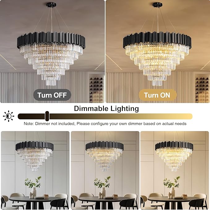 39" Black Crystal Chandelier, 21-Light Modern Luxury Round Chandelier, 7-Tier Contemporary Tiered Chandeliers Light Fixture for Dining Room, Living Room, Bedroom, Foyer, Entryway, Kitchen