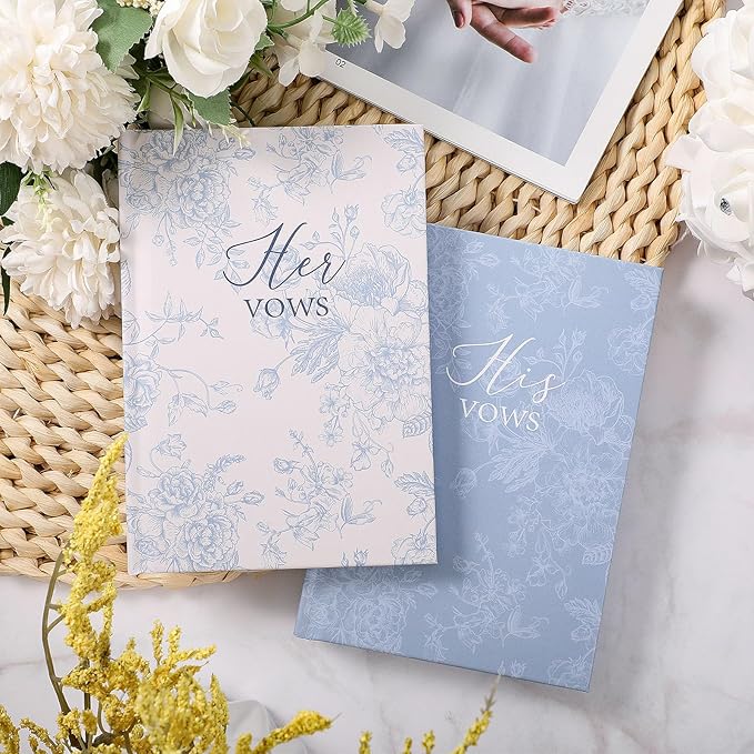Set of 2 Vow Books His and Hers, Wedding Vow Books (6.06x4.17) Wedding Keepsake Essentials Elegant Bridal Shower Ceremony Gift Elopement Essentials(Blue,Floral)