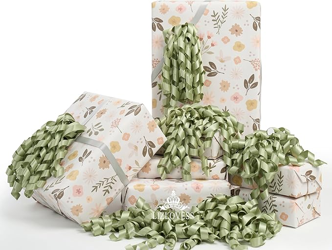 6 Inch Sage Curly Bows for Gift Wrapping Set of 6, Self Adhesive Bows Green Gift Bows for Presents, Satin Ribbon Bows for Birthday, Wedding, Christmas, Bridal Shower, Gift Wrap Accessory