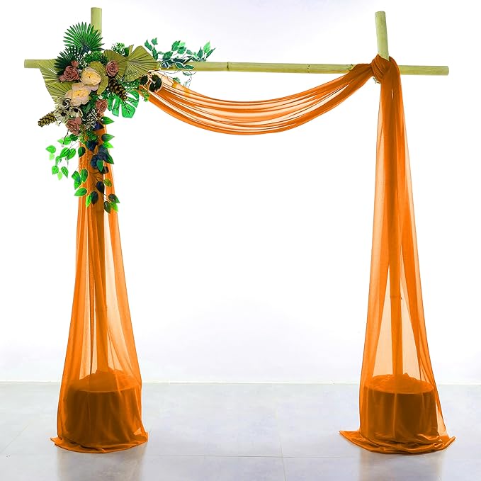 VDS Pack of 1 Panel (30 Inch X 30 Feet) Wedding Arch Draping Fabric Sheer Chiffon Fabric Drapery for Wedding Ceremony Reception Swag Backdrop Canopy Chuppah ARBO Altars Decoration (Orange)