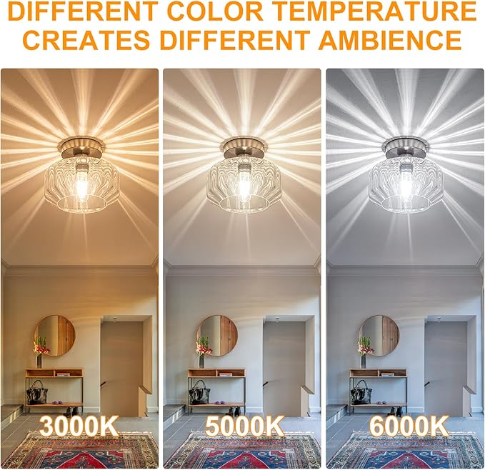 Brushed Nickel Semi Flush Mount Ceiling Light Fixture with Textured Glass & Included 1200 Lumens LED Bulbs, Modern Hallway & Bathroom Light for Entryway, Kitchen, Laundry Room