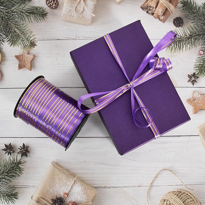 TONIFUL Curling Ribbon-Purple Gold Balloon Curling Ribbons-250 Yards Balloon String for DIY Decor,Gift Wrapping,Ribbons and Bows for Christmas New Year Birthday Gifts Graduation Supplies