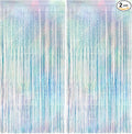 2 Pack Iridescence Party Streamers Backdrop Curtains, 3.3x8.2ft Holographic Tinsel Foil Curtain Photo Booth Props for Birthday, Wedding, Holiday Celebration, Bachelorette, Theme Decorations