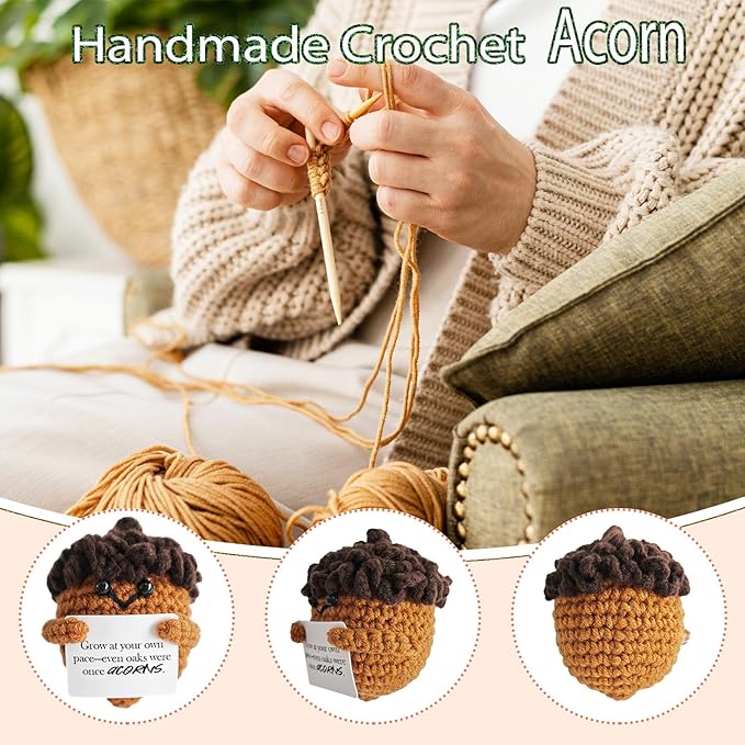 Emotional Support Crochet,Cute Acorn Crochets Pattern,Handmade Crochet Acorn Birthday Gift for Friend,Besties,Brother,Customized Graduation Gift,School Start Gifts