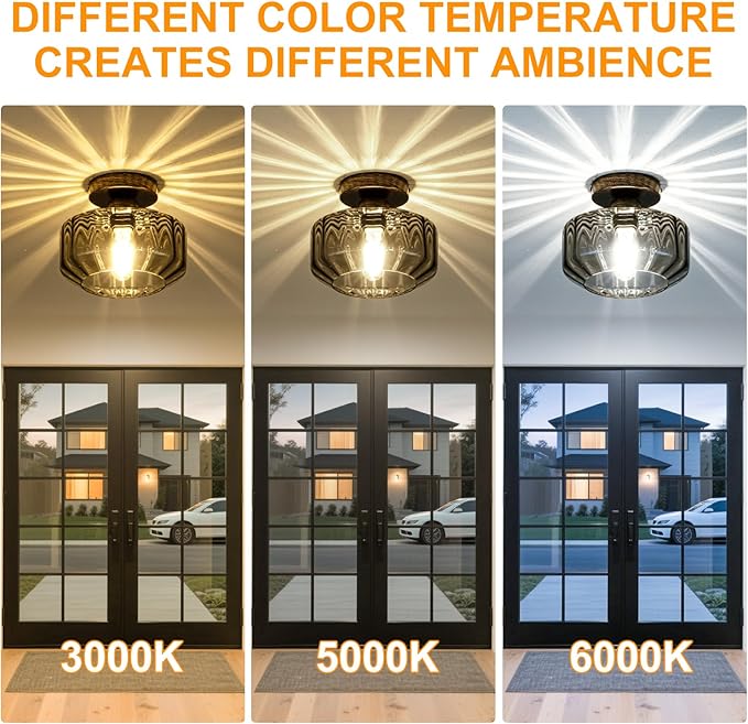 Smoked Glass Flush Mount Ceiling Light with 1200LM LED - Black Champagne Gold 8.66" Damp Rated Fixture for Bathroom Kitchen Hallway Modern Lighting