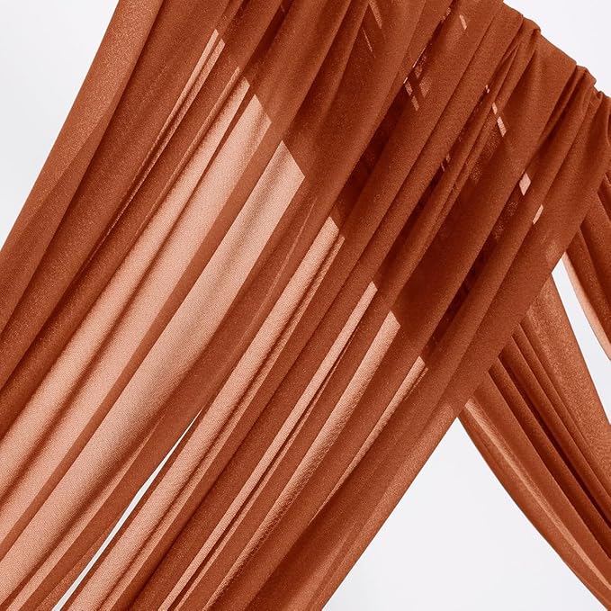 MLMW Fall Wedding Arch Draping Fabric 2 Panels 29" x 20Ft Burnt Orange Terracotta Sheer Wedding Arch Backdrop Drapes Outdoor Curtain for Thanksgiving Ceremony Party Background Ceiling Decor