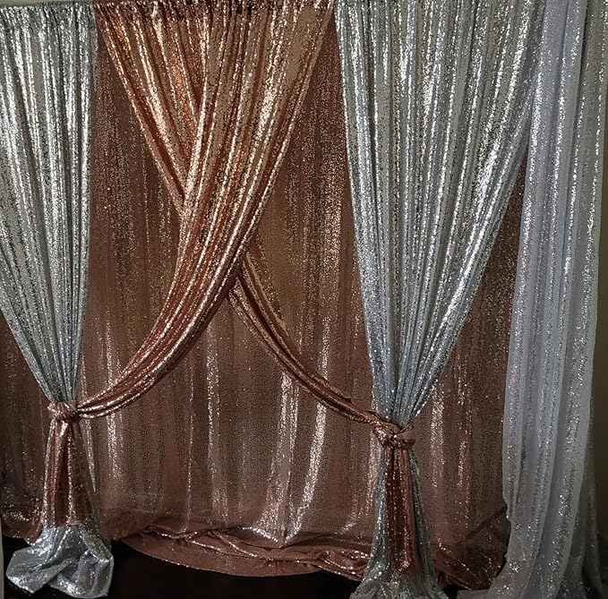 Rose Gold Sequin Backdrop Curtains 4 Panels 2FTx8FT Glitter Rose Gold Photo Backdrop Party Wedding Baby Shower Curtain Sparkle Photography Background